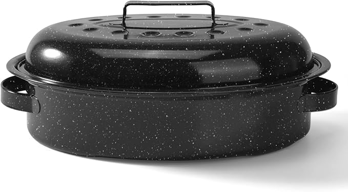 15.4” Roasting Pan With Lid, Oval Roaster Pan, Medium Roasting Pan For 10 Lb Turkey, Chicken, Lamb, Vegetables, Casserole, Lasagnaa