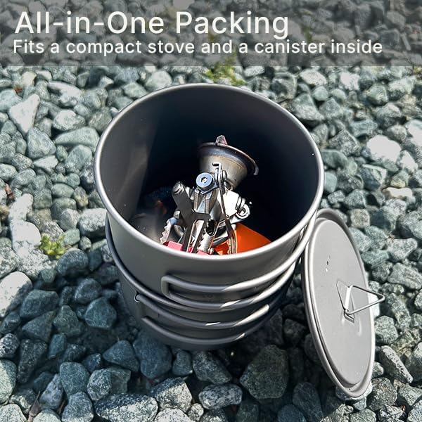 Maxi Titanium 750ml Pot and 420ml Bowl Combo Set, Grade 1 Titanium Stackable Camping Cookware, Ultralight Backpacking Pot Set