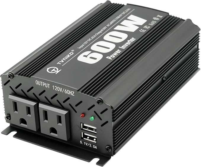 600W Power Inverter DC 12V to AC(2 Outlets) 110V Car Charger Plug Inverter Adapter Converter with 4.2A Dual USB Charging Ports for RV Camping Travel