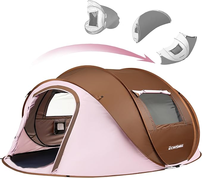 EchoSmile Instant Pop Up Camping Tent, 2/4/6 Person, Easy Setup Tent, Water Resistant Dome, Portable with Carry Bag