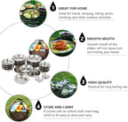 Portable Camping Tableware Stainless Steel Plates Bowls for Hiking Picnic Outdoor Use with Mesh Bag for Easy Cleaning and Drying
