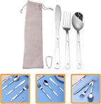 Yardwe 3sets Portable Stainless Steel Camping Cutlery Outdoor Tableware for Picnic Travel Rv Use Compact Design Easy to Clean Modern Lightweight