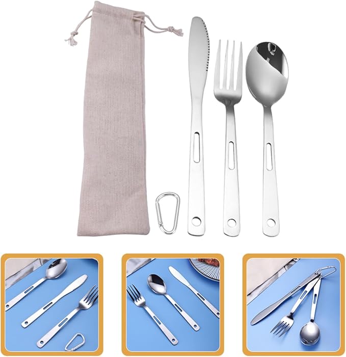 Yardwe 3sets Portable Stainless Steel Camping Cutlery Outdoor Tableware for Picnic Travel Rv Use Compact Design Easy to Clean Modern Lightweight