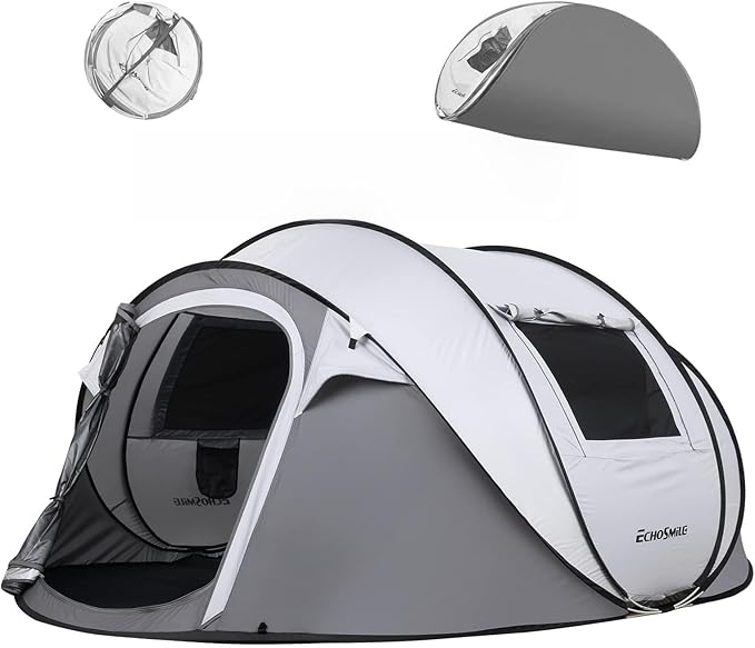 EchoSmile Instant Pop Up Camping Tent, 2/4/6 Person, Easy Setup Tent, Water Resistant Dome, Portable with Carry Bag