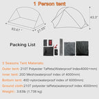 3F UL Gear Waterproof 1/2Person Camping Tent, Windproof Outdoor 3/4Seasons Tent, Portable Camping & Hiking Tent Shelter for Backpacking
