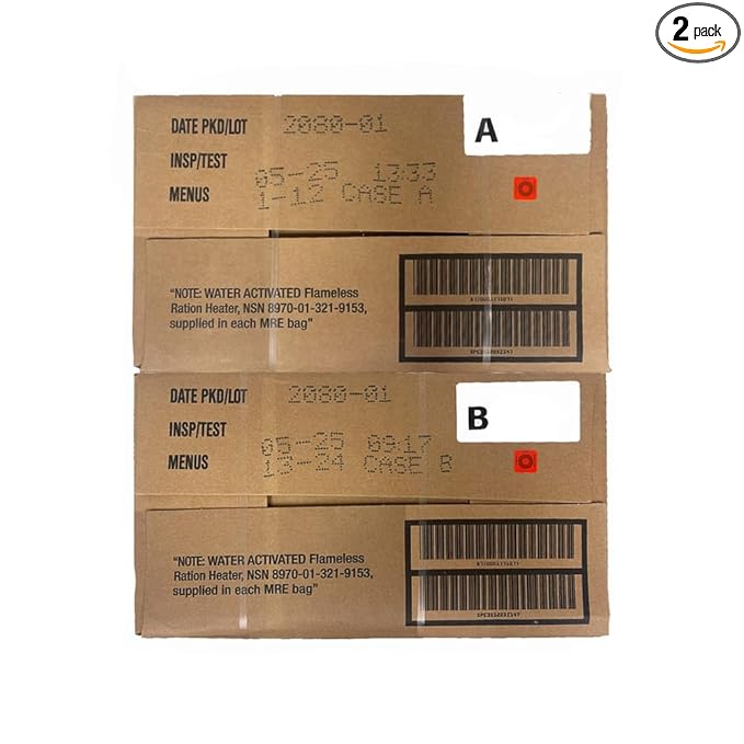 Wornick Meals Ready to Eat, 2025 Inspection Date or Better, Emergency Food Supply, Survival Camping Outdoor Meals 12 Pack (A & B Case Bundle, 2, Count)
