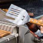 5-in-1 Multifunctional Grill Spatula - Heavy Duty Stainless Steel BBQ Tool with Bottle Opener, Meat Tenderizer & 15.7" Wood Handle for Outdoor Grilling, Camping, Backyard BBQ