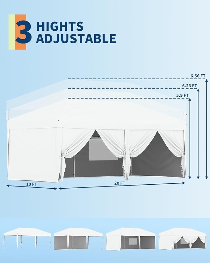 10x20 FT Pop Up Canopy Tent with 6 Sidewalls Easy up Canopy Tent Instant Shelter for Outdoor Event Party(White) ﻿