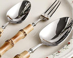 Bamboo Silverware Set for 4, Natural Flatware Cutlery Set Tableware Utensil Set Knives Forks Spoons, Dinnerware Sets for Christmas Party Kitchen Wedding Gifts 20-piece
