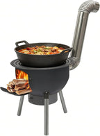 Wood Burning Stove Portable Camping Rocket Stove for Outdoor Cooking Removable Iron Firewood Stove with Grill Rack Charcoal Grill Tent Stoves for Backpacking Hiking (21 in-4 Wok Rings)