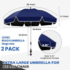 2PACK 48.8 inch Large Beach Umbrella with Clamp Sun Shade for Beach Chair,360°Adjustable UV Protection Golf Umbrella with Clip for Outdoor Stroller Wheelchair Camping Chair