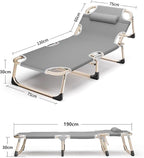 Durable Steel Frame Camping Cot, Portable Folding Bed for Sleeping, 5-Position Folding Chaise Lounge Chair for Indoor Outdoor