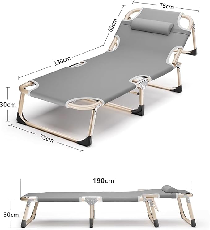 Durable Steel Frame Camping Cot, Portable Folding Bed for Sleeping, 5-Position Folding Chaise Lounge Chair for Indoor Outdoor