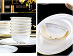 56 Pieces Dinner Set, White Porcelain Bone China Combi-Set Tableware Set with Cereal Bowl Bowls Dessert Plates Soup Plates Dinner Plates with Gold Rim Service for 10 People