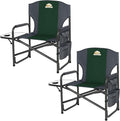 Oversized Directors Camping Chair Set of 2 Support 600 LBS, Heavy Duty Folding Outdoor Chairs with Detachable Side Pocket and Adjustable Side Table for Outside Beach,Lawn,Fishing (Green)