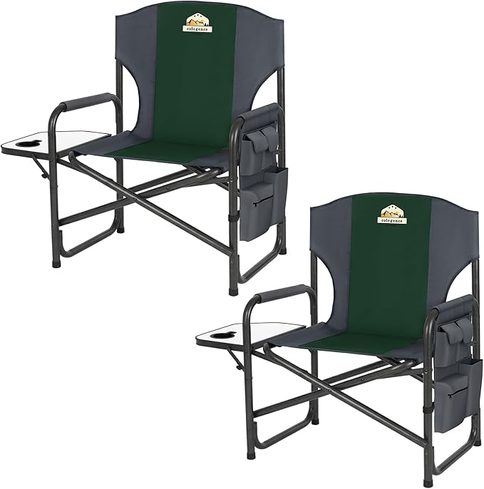 Oversized Directors Camping Chair Set of 2 Support 600 LBS, Heavy Duty Folding Outdoor Chairs with Detachable Side Pocket and Adjustable Side Table for Outside Beach,Lawn,Fishing (Green)