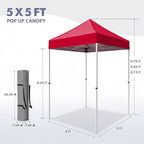 5x5 Pop Up Canopy Tent, Instant Portable Beach Canopy, Outdoor Tent with Carry Bag for Camping, Sports, Tailgating, Events, Red