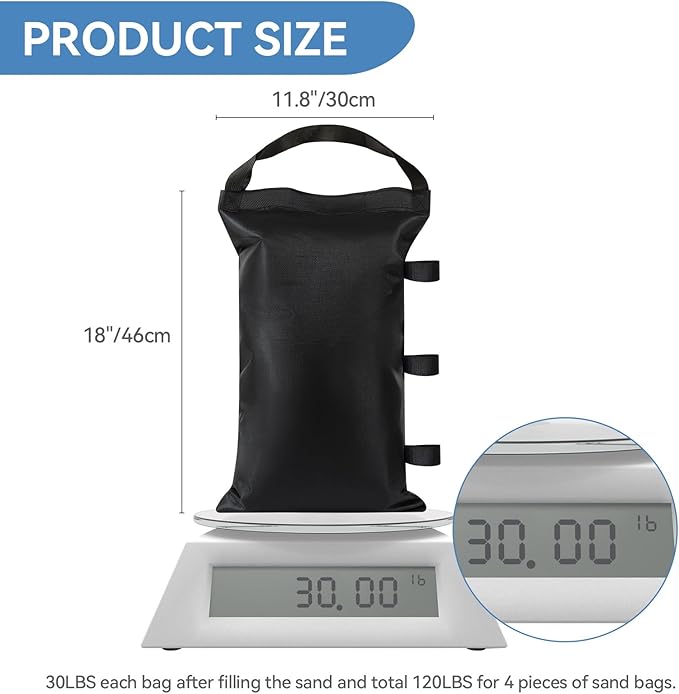 Sand Bags for Canopy Legs Empty Sandbags for Weight, Canopy Tent Weights Set of 4 Heavy Duty 1680D Pop Up Tent Weights Bags (Black, 120LBS)