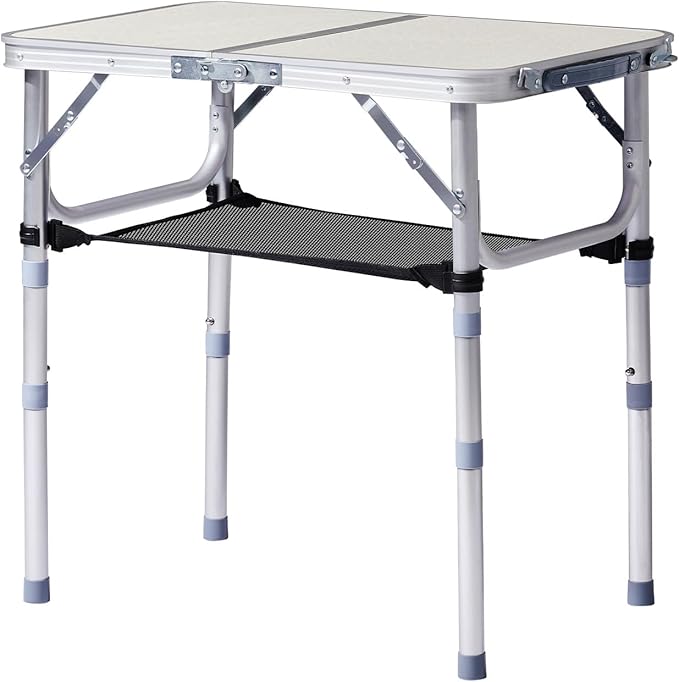 Folding Camping Table, Aluminum Folding Table with Carrying Handle, Lightweight, Portable Camping Table Waterproof for Outdoor Indoor Picnic Beach BBQ (White, 2ft)
