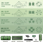 Bell Yurt Tent with Stove Jack, Waterproof Luxury 4 Season Tent 420D Oxford Cloth Green Glamping Tents for Family Outdoor Camping, Hunting, Party, All Year Living