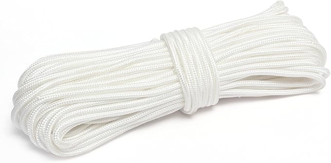 Nylon Rope, 1/4 inch 64FT Nylon Poly Rope Utility Cord Strong Polyester for Camping, Hiking, Clothesline, Tie, Flag Pole, Marine, Swing Outdoor & Indoor (6mm White)