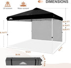 EAGLE PEAK Commercial Canopy 12x12 Pop Up Canopy Tent with 1 Sidewall, Easy Setup Heavy Duty Instant Event Shelter for Vendors & Markets, Outdoor Sun Shade, Black