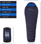 Mountaintop Ultralight Mummy Down Sleeping Bag 650 Fill Power Duck Down Suits for 32 Degree F for Camping Hiking Backpacking