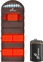 Sportneer Heated Sleeping Bag with 5 Heating Zones, Warm Flannel Cold Weather Sleeping Bag for Adults, 3 Heat Levels USB Powered (Power Bank Not Included), Winter Camping & Outdoor Hiking
