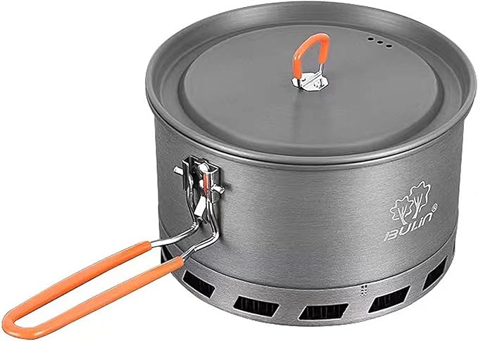 Bulin Camping Pot, 1.2L/1.5L High Efficiency Backpacking Pot Ultralight Camping Cooking Set Cookware Gear with Heat-Proof Handle & Heat Exchanger for Outdoor Picnic Hiking Travel