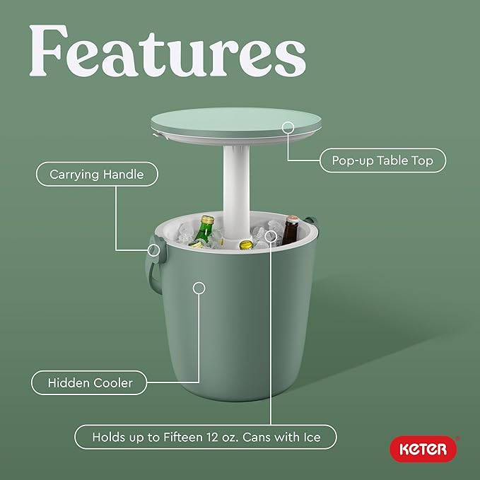 Keter Go Bar 4.2 Gallon Portable Beer and Wine Cooler with Handle and Pop Up Outdoor Table Perfect for Your Patio, Picnic, and Beach Accessories, Graphite
