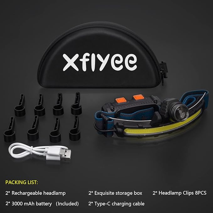 LED Headlamp Rechargeable, Super Bright 1000 Lumens 270° Wide Beam Headlamp with Motion Sensor,6 Lighting Modes, IPX4 Waterproof Head Lamp Suitable for Camping, Hiking, Working Hard Hat Headlight 2pcs