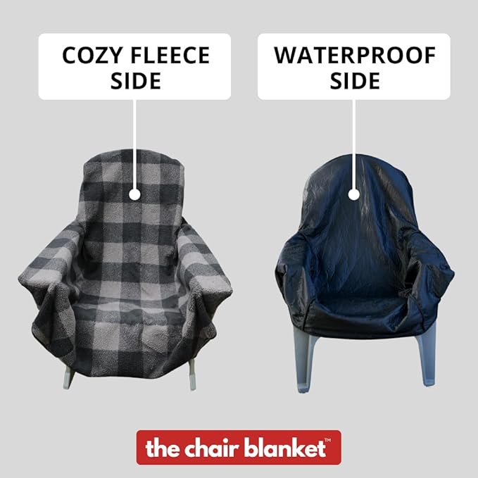 CITYBONFIRES The Chair Blanket – Reversible, Waterproof & Polar-Lined - Stretchable Elastic Back - Original Patio Chair Cover – Ideal for Homes and Outdoor Furniture- with Carry Pouch – Gray Plaid