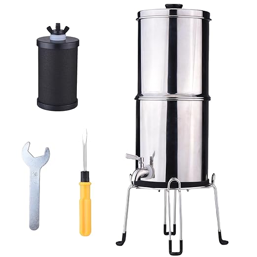 Drfeify 1 Gallon Gravity Water Filter System, 60ml min Rate Food Grade Stainless Steel, Removes Impurities Improves Taste, with Activated Carbon Silver Ions UF Membrane, for Camping (K8779A with