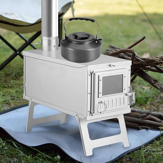 Portable Wood-Burning Stove for Camping with Backpack and 8.6 ft Chimney Pipe; Lightweight and Foldable for Tent, Hunting, Ice Fishing, Travel; Ideal Gift for Campers, Outdoor Accessories