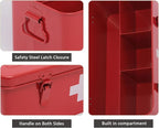 First Aid Medicine Box, First Aid Kit Supplies Bin, Metal Medicine Storage Tin, First Aid Empty Box with Safety Lock for Home Emergency Tool Set-Red