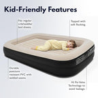 King Koil Luxury Inflatable Toddler Travel Bed with Built-in Safety Bumper, Portable Air Mattress Airbed for Kids Travel, Includes High-Speed Pump - Black