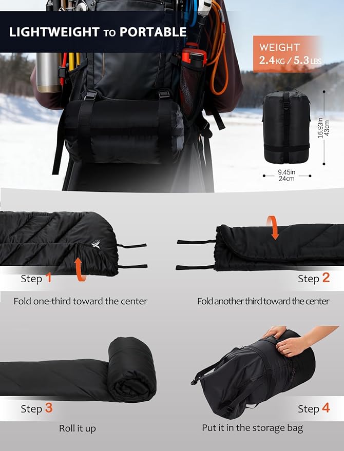 Cotton Flannel Sleeping Bag for Adults,4 Season Extra Wide Big&Tall XXL Portable Sleeping Bags for Warm Cold Weather Winter,Camping SleepingBag with Compression Sack,Hiking Backpacking,Indoor Outdoor