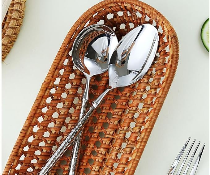 Cutlery Set Pieces Service Stainless Steel Titanium Flatware,Silverware Flatware Cutlery Set, 5/20/30/40/50/60 Pieces Wheat Ears Stainless Steel Tableware Embossed Handle Tableware Hotel Ho