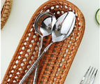 Cutlery Set Pieces Service Stainless Steel Titanium Flatware,Silverware Flatware Cutlery Set, 5/20/30/40/50/60 Pieces Wheat Ears Stainless Steel Tableware Embossed Handle Tableware Hotel Ho