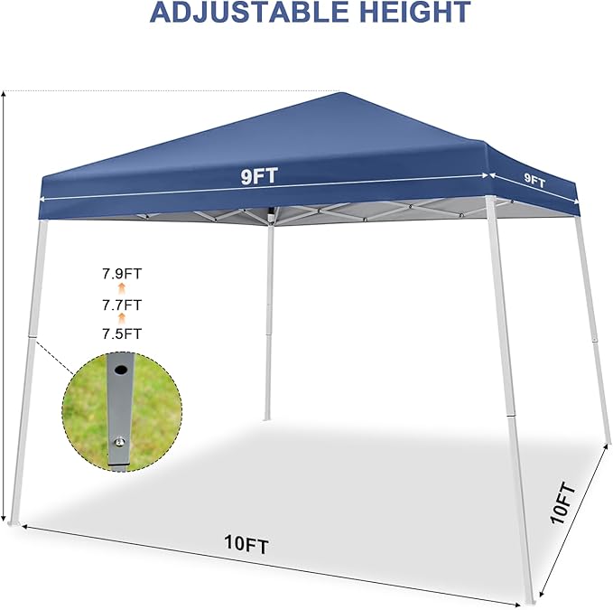 Canopy Tent 10x10, Pop Up Instant Sun Shade Shelter with Slant Leg for Events and Parties, Outdoor Portable Gazebo with Carrying Bag, Sunproof and Waterproof
