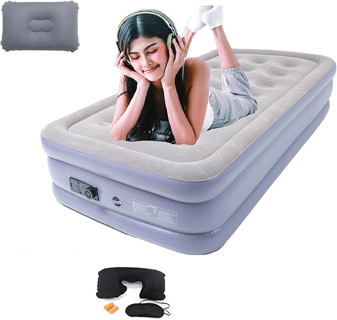 Twin Air Mattress Bed with Built in Pump,16 Inches High Airbed Inflatable Mattress,Comfort Thickened Blow Up Air Bed,Travel Sleeping Pad for Guests Home (Twin Size)