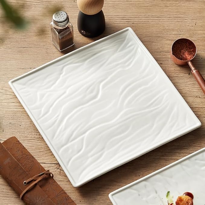 Camping Plates White Steak Plate Square Western Food Creative Simple Tableware Ceramic Flat Cold Dish Decorative Plate(11.8inch)