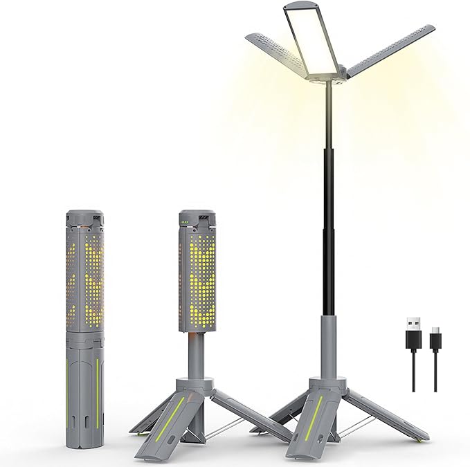 BUBRA 40" Telescopic Camping Light with Stand, 8000mAh Rechargeable LED Work Light & Camp Lantern, 1000LM Portable Tripod Lamp, 20H Runtime for Power Outages, Survival Gear and Camping Essentials
