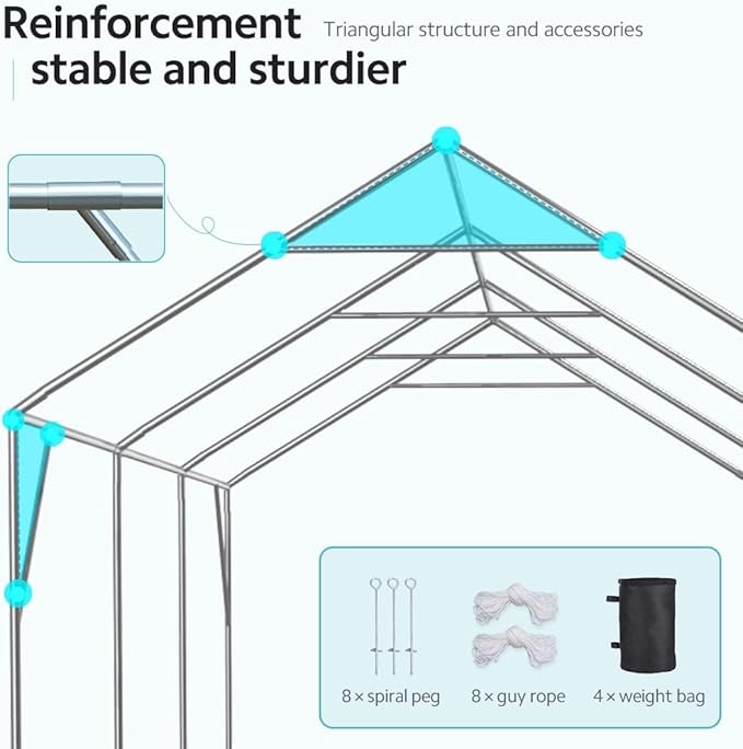 ADVANCE OUTDOOR 12x20 ft Heavy Duty Carport Potable Car Canopy Garage Party Tent Boat Shelter, Adjustable Height from 9.5 ft to 11 ft, White