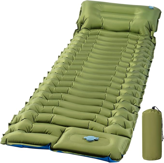 Camping Sleeping Pad, Ultralight Camping Mat with Pillow, Built-in Foot Pump Inflatable Sleeping Pads Compact for Camping Backpacking Hiking Traveling Tent, Single