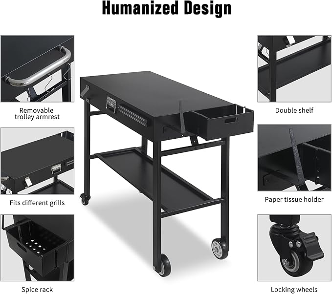 BBQ Cart for Blackstone Griddle 22 & 17 Inch | Portable Rolling Prep Table with Storage Shelf & Lockable Wheels for Outdoor Cooking & Camping