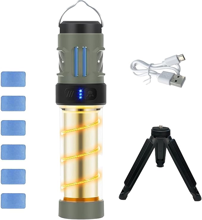 Repelix 𝓜𝓸𝓼𝓺𝓾𝓲𝓽𝓸 Repellent, Buzz Defense Portable, LED Rechargeable Flashlight Camping Lantern with Dual-Heating, Magnetic Design, Tripod Mount Buzz Repel Light for Patio Camping, 12Refills