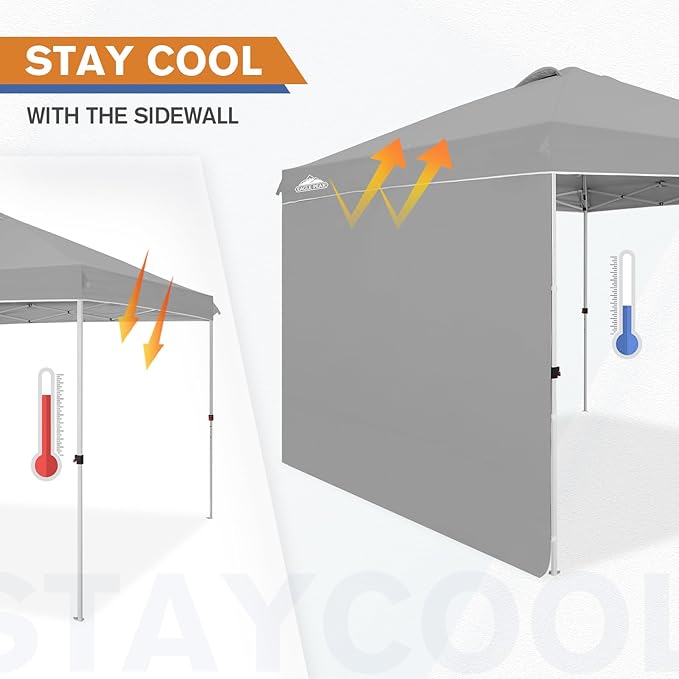 EAGLE PEAK Commercial Canopy 10x10 Pop Up Canopy Tent with 1 Sidewall, Easy Setup Heavy Duty Instant Event Shelter for Vendors & Markets, Outdoor Sun Shade, Light Gray