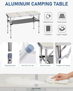 Outvita Folding Table, 3FT Aluminum Camping Table with Storage Adjustable Height Picnic Table Lightweight for Carring Outdoor Party Events Beach