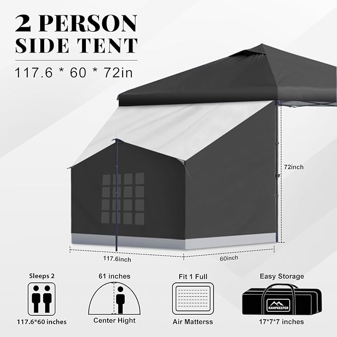 KAMPKEEPER 2 Person Canopy Side Tent, Camping Tent for 10x10 Canopies, Easy Up Cube Tents Gazebo Room with Mesh Window for Camping, Storage, Events(Canopy Not Included)